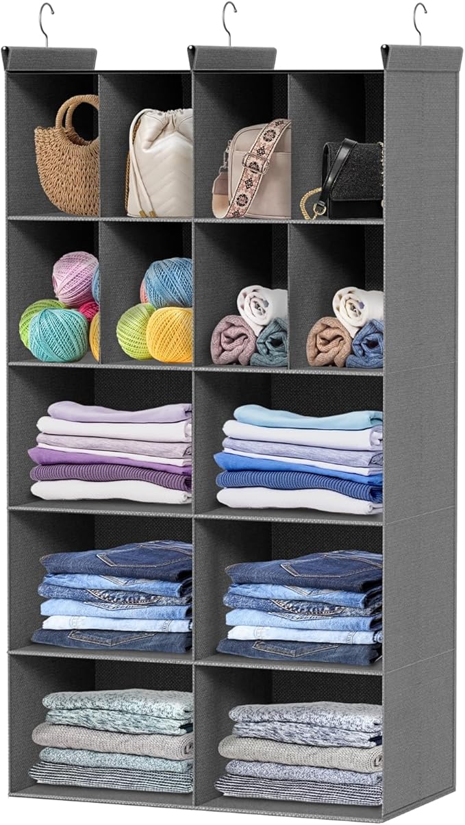 Ofiray-home 5 Tier Hanging Closet Organizer, 14 Compartments Sweater Organizer
