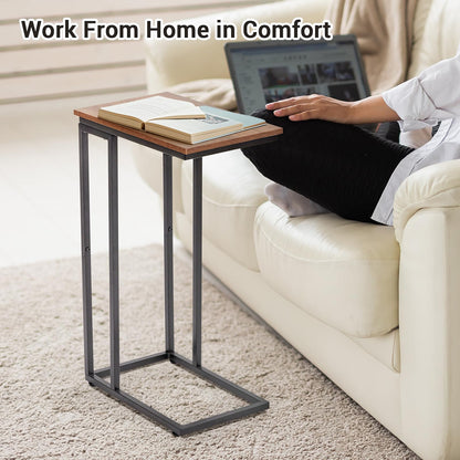fusehome C-Shaped End Table, TV Tray Set of 2, Couch Side Laptop Table, for Living Room, Bedroom, Small Spaces, Rustic Brown and Black, 2 Pack