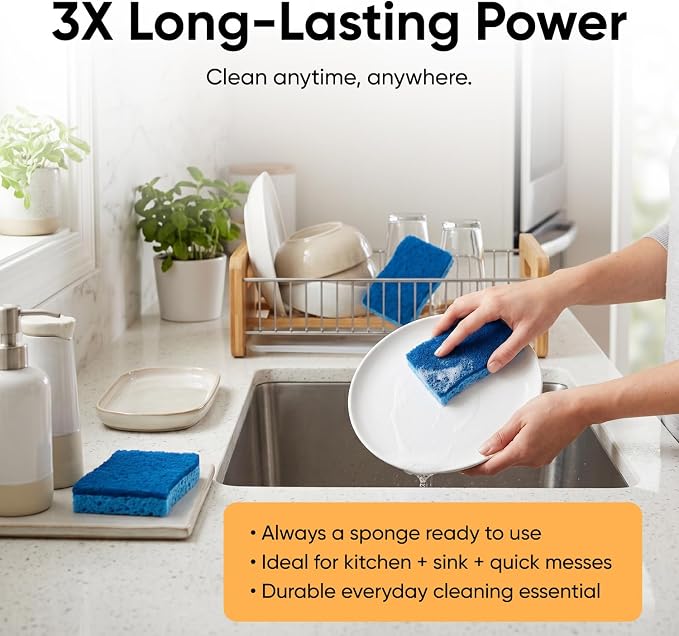 Kitchen Sponges for Washing Dishes, Non-Scratch Cellulose Dish Scrub Sponges, Cleaning Sponges for Household Use, Safe Cleaning Products, Kitchen Sponges Pack of 24, by Superio