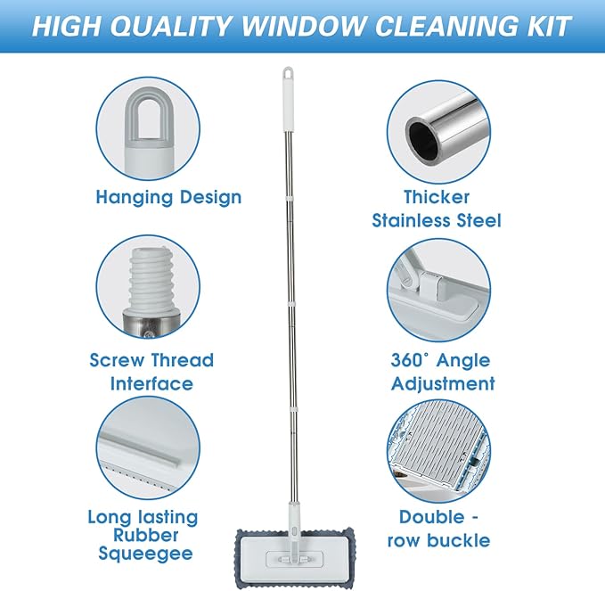 Disposable Dust Mop with 3 Shiny Cleaning Wipe Cloths, 360°Spin No Wash Mop