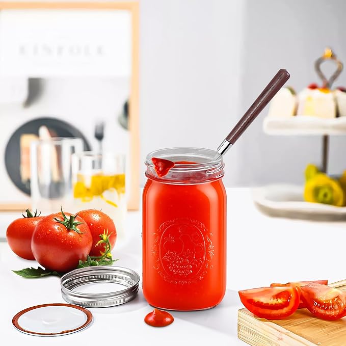Miuyhji Wide Mouth Mason Jars 32 oz with Lids [9-Pack], Canning Jars with Metal Airtight Lids and Bands, 32 oz Glass Jars for Fermenting, Pickling, Freezing, Preserving, Meal Prep, Jar Décor