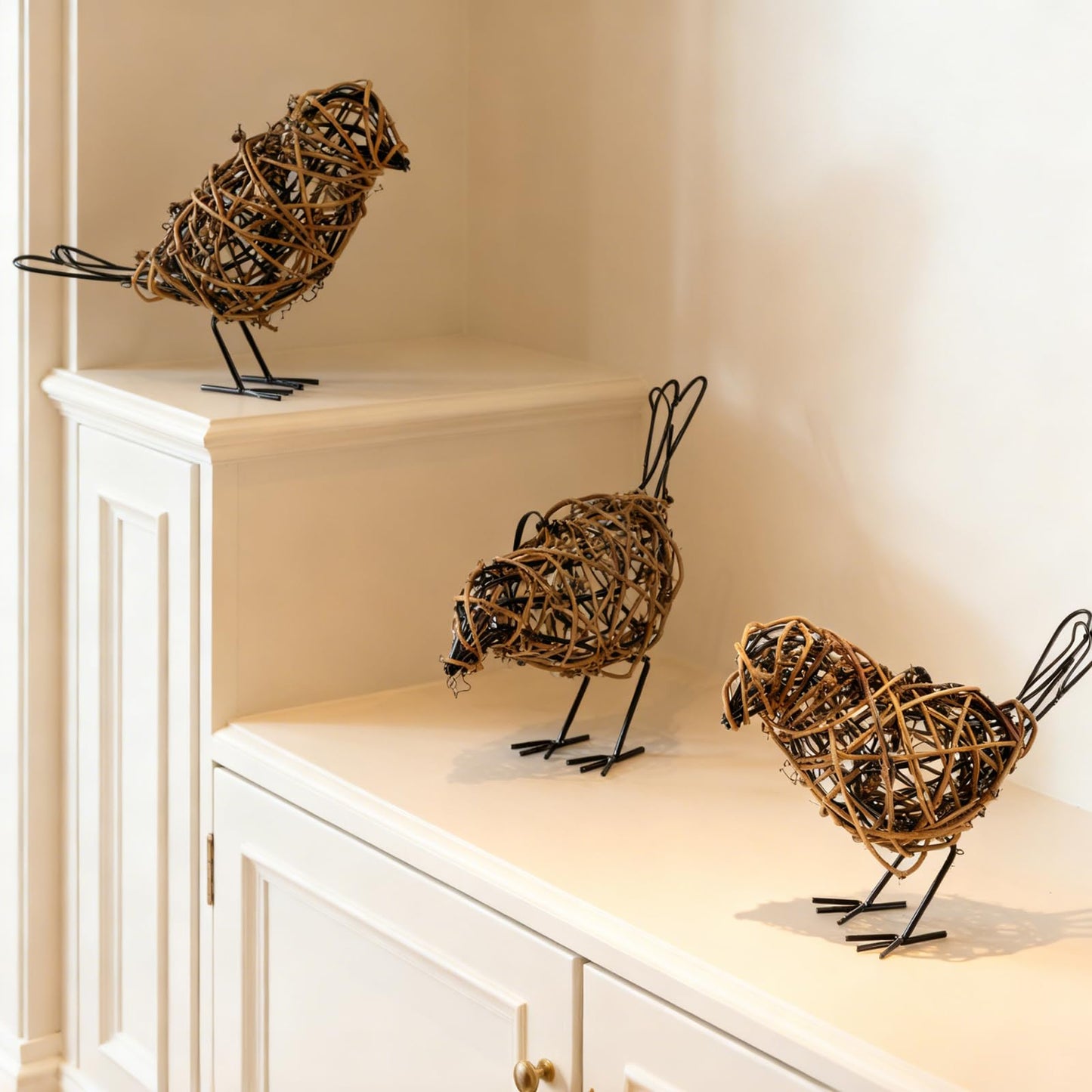 ZZZ TYLOO 3pc Rattan Bird Statues - Farmhouse Wicker Home Decor Figurines