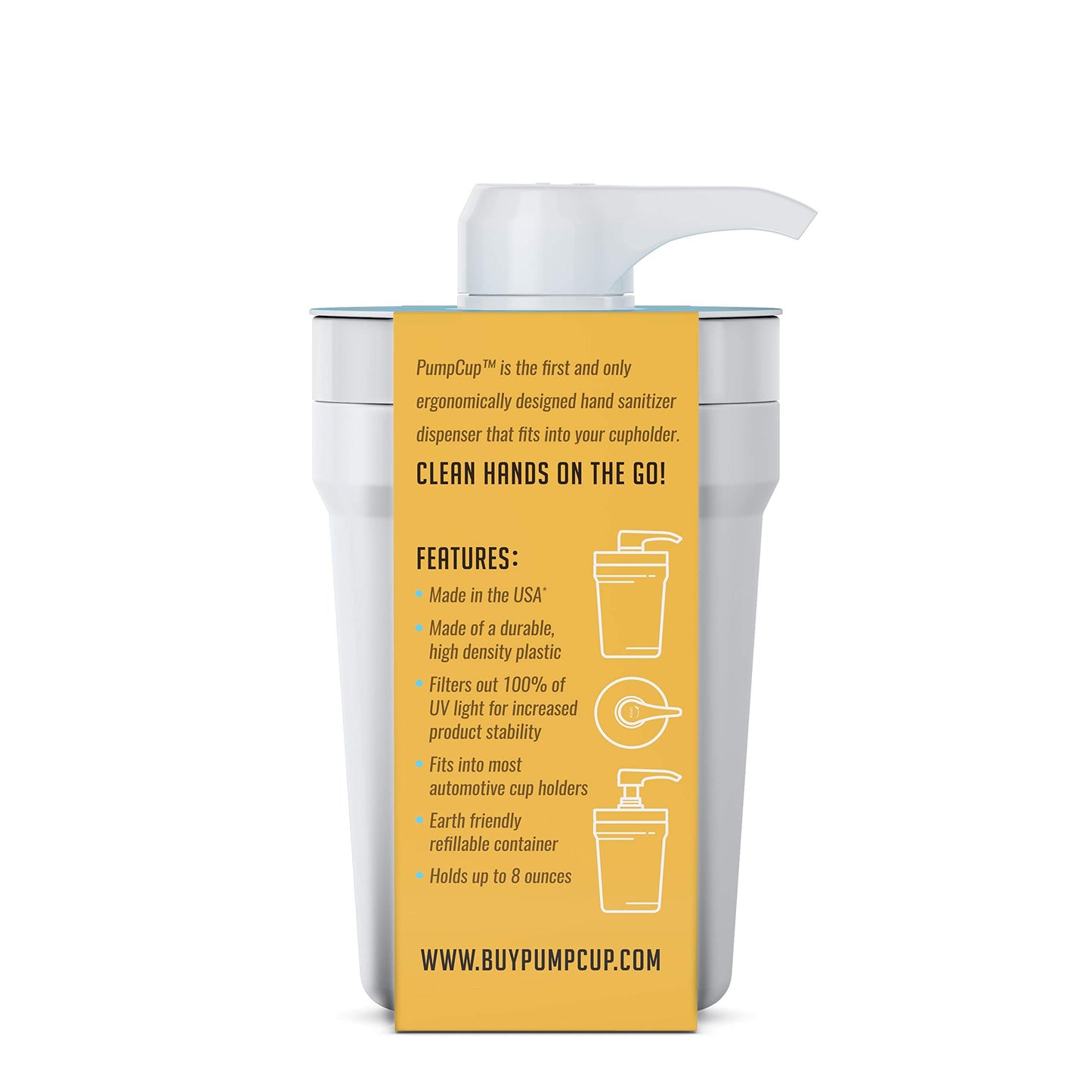 PumpCup Portable Hand Sanitizer Dispenser for Car Cup Holders (Smiley Face)
