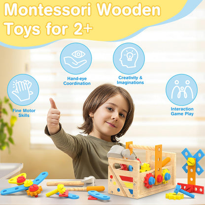 Montessori Toys for 2 Year Old Boy - Wooden Kids Tool Set with Apron