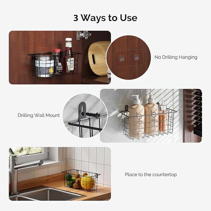 MaraFansie Hanging Wire Baskets Kitchen Storage Basket Adhesive and Screws