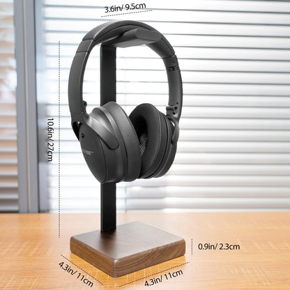 GEVO Headphone Stand for Desk - Wooden Headset Stand for Desk - Wooden Headphone Holder with Airpods Max and More(Square)