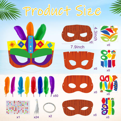 Cinrobiye 24 Pack Luau Party Crafts DIY Tropical Tiki Mask Craft Kit Bulk Hawaiian Summer Beach Party Favors Aloha Night Decorations Maui and Moana Arts and Crafts Dress-Up Supplies