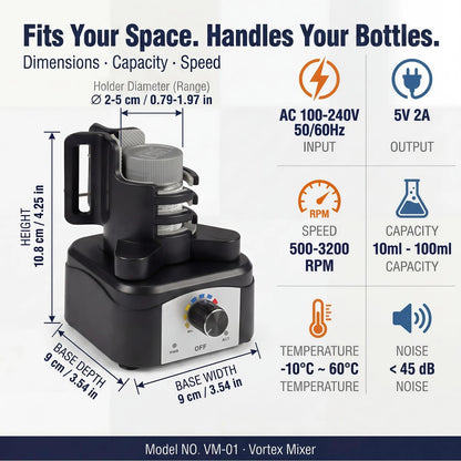 Vortex Mixer Shaker, 500-3200 RPM Adjustable Speed - Hands-Free Electric Paint Mixer for Hobby Model Paints, Tattoo Ink, Nail Polish & Lab Test Tubes - Includes Stable Holder