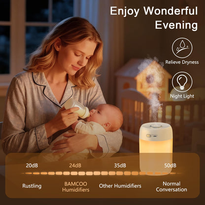 BAMCOO Portable Small Humidifier, 650ml Colorful Mini Humidifier for Bedroom, Office Desktop, Baby Room, Plants, Cool Mist Humidifiers(White)