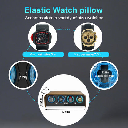 Watch Winder for Automatic Watches, Watch Winders 4 Slot for Rolex, 4 Rotation Mode Setting & Blue LED Light, Walnut Grain Design with Super Quiet Motor, Gift for Man-Brown