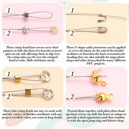 2384Pcs Crimp Beads Supplies for Jewelry Making, Including Crimp Bead Covers, Crimp Tubes, Bracelet Clasps and Closures, Crimp Ends, Jump Rings, Crimping Pliers and Beading Wire for Bracelets Making