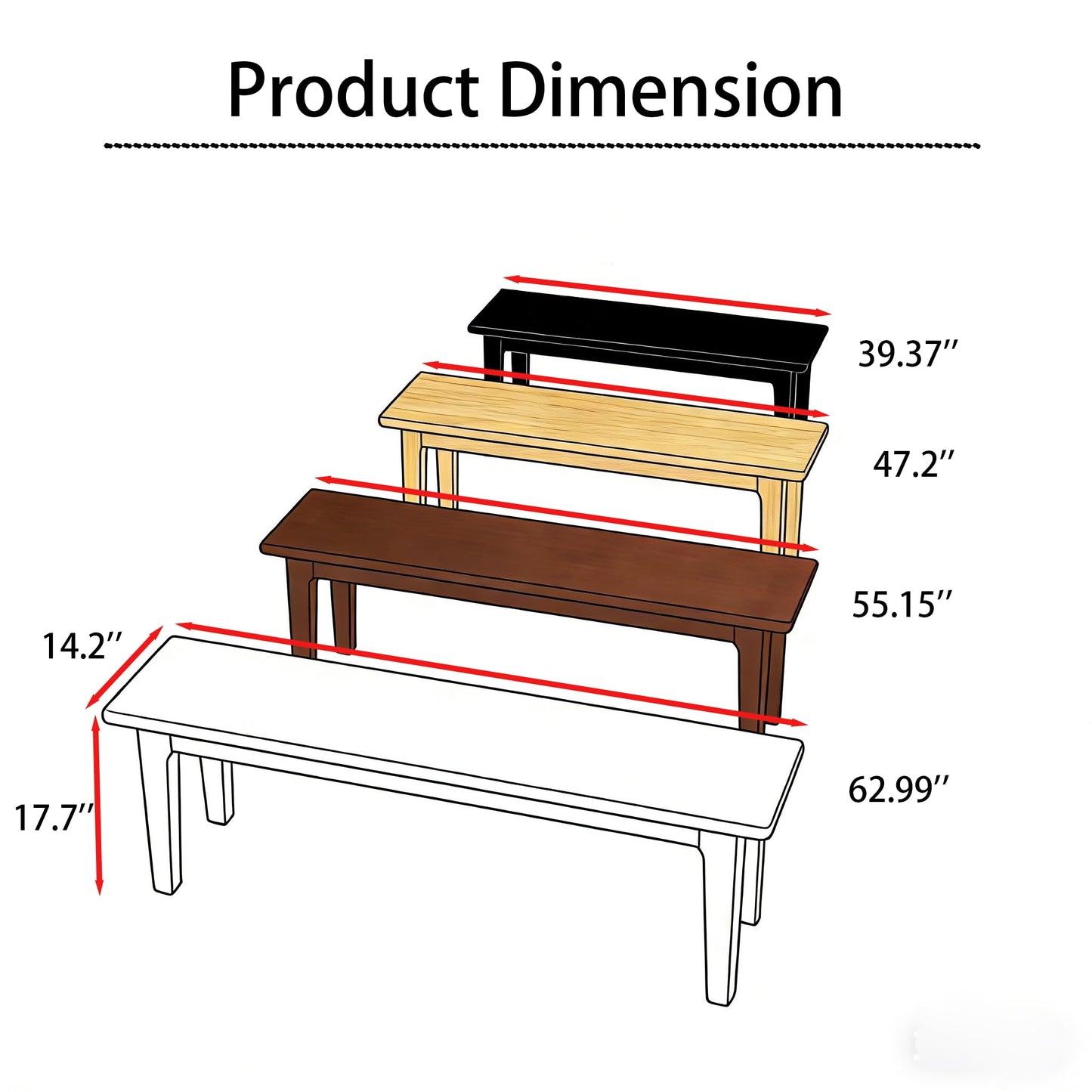 Wilk Wooden Entryway Bench, 39’’ Indoor End of Bed Bench, 100% Solid Oak Wood (Black)