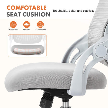 Sweetcrispy Home Office Managerial Executive Chair, Ergonomic Mesh Adjustable Swivel Mid-Back Chair with, Flip-up Arms, Comfortable Lumbar Support, Comfy Arms for Bedroom,Study,Student, Grey