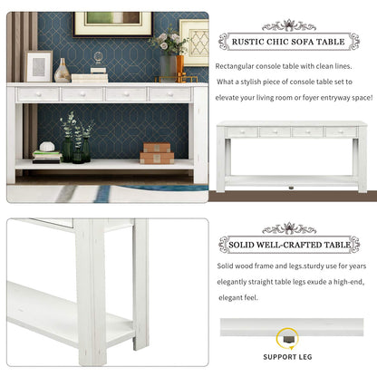 Merax Wood Narrow Console Table for Entryway Hallway Front Door Sidetable with Drawers and Bottom Shelf Antique White