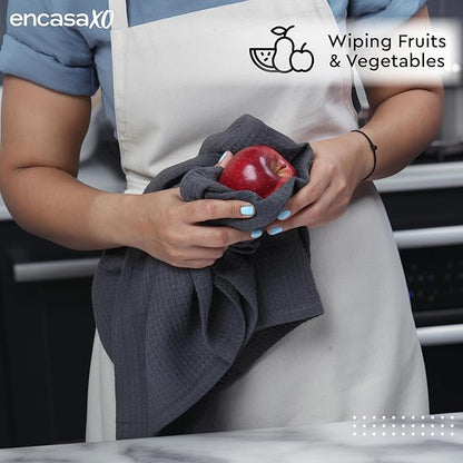 Encasa XO Kitchen Dish Towels Set | Grey | Waffle Weave and Flat Hand Tea Towel