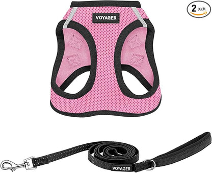 Best Pet Supplies Voyager Step-in Air All Weather Mesh Harness and Reflective Dog 5ft Leash Combo with Neoprene Handle, for Small, Medium and Large Breed Puppies - Pink Base, X-Large