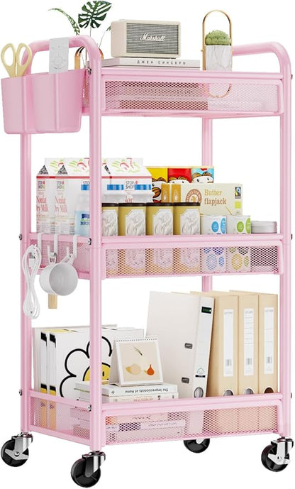 YASONIC 3 Tier Rolling Cart – Metal Utility Storage Cart