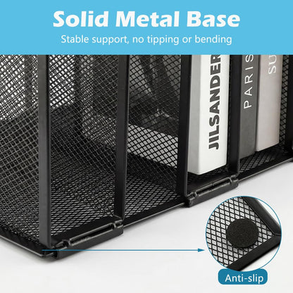 LYNCHAOXAN 7-Section Vertical Mesh File Sorter, Black Metal Desktop Document Organizer with Extra Wide Spacing, Metal Paper Holder for Home Office Classroom Desk Storage