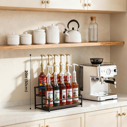 ICOHOT Coffee Syrup Rack Organizer, 2-Tier 10 Syrup Bottles Holder Stand for Coffee Bar, Liquor Bottle Display Shelf Bar Shelf Stand Countertop Rack for Syrup, Wine, Spice