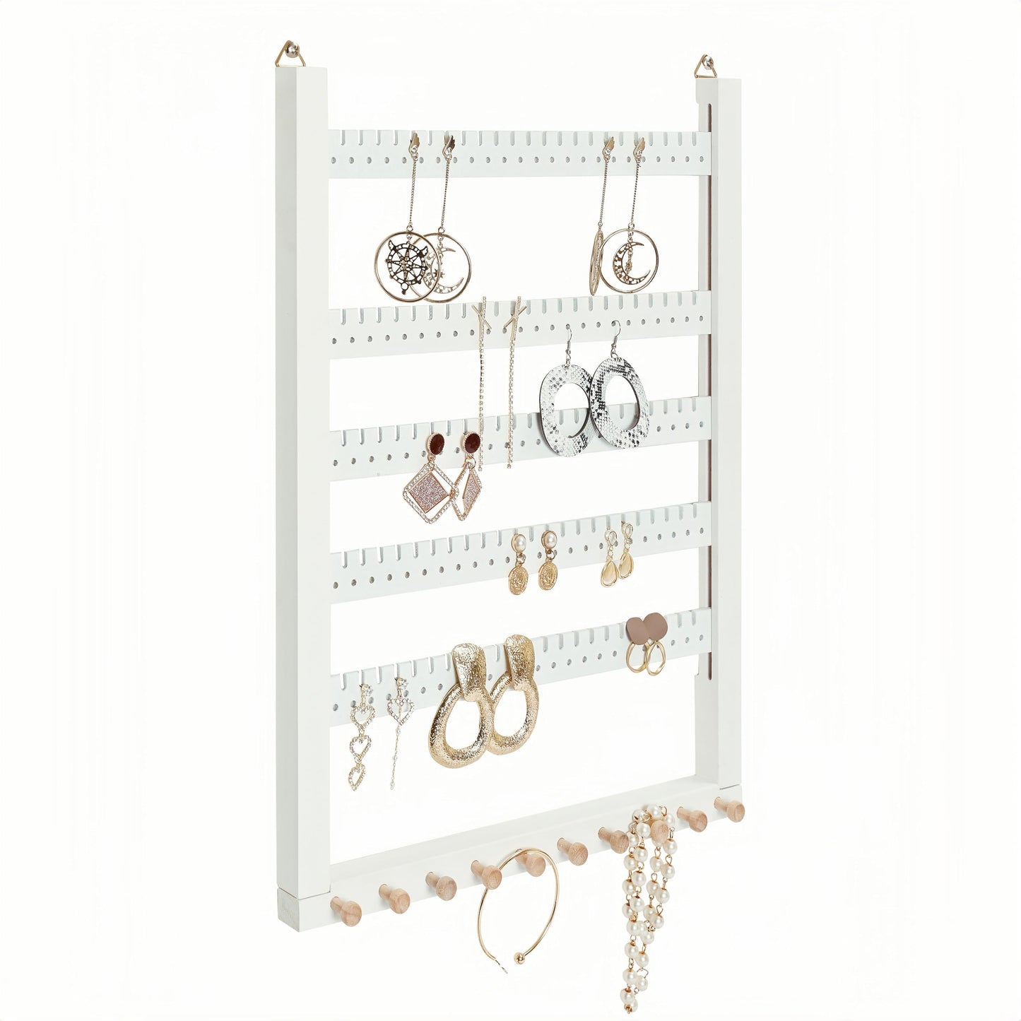 Wall Mounted Earring Organizer, Earring Holder Organizer Wall,Solid Wood Earring Hanging Jewelry Organizer and Storage, Wooden Necklace Holder, Earring Display for Studs, Dangling, Bracelet and Rings
