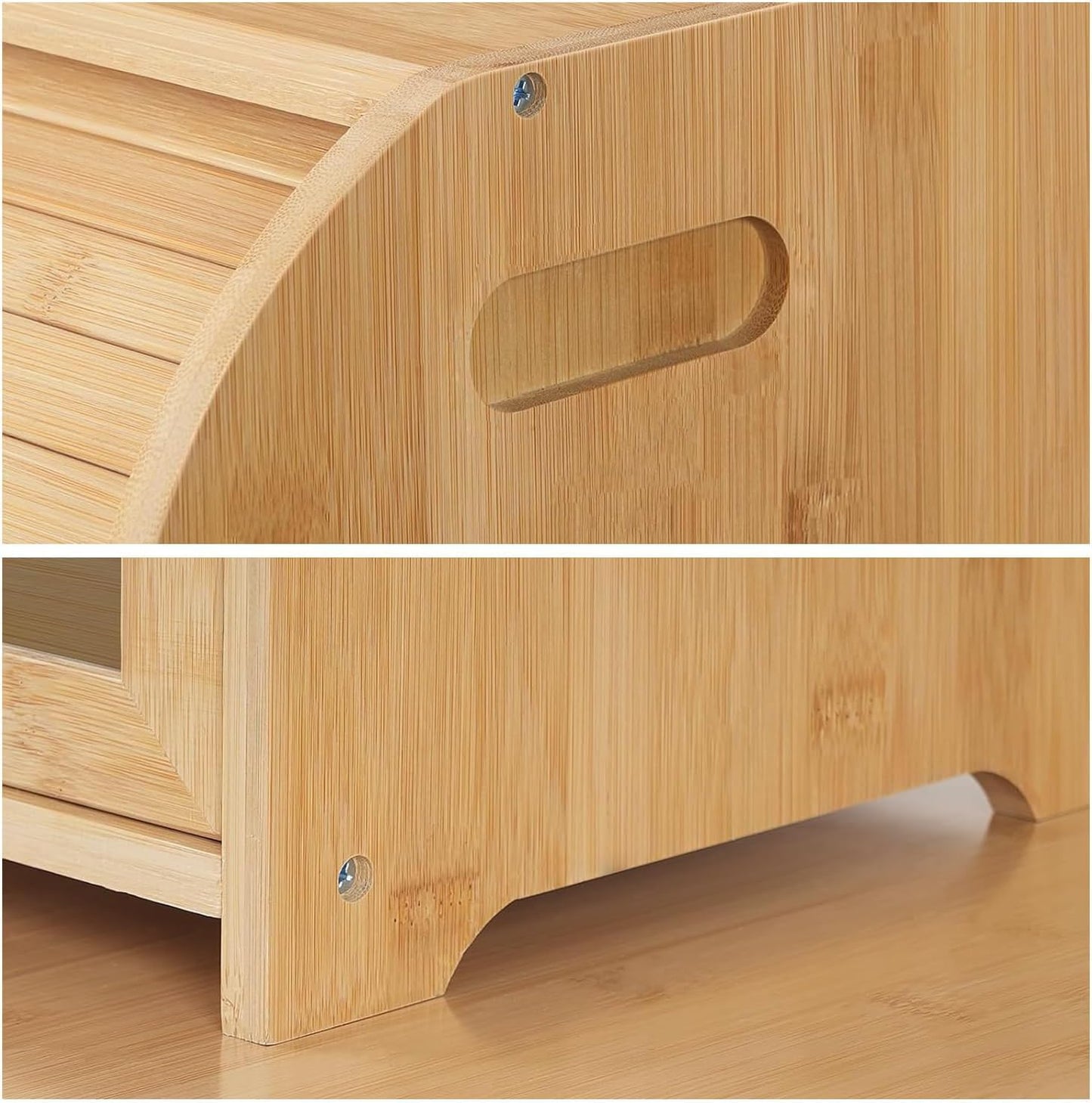 FoverOne Bamboo Bread Box for Kitchen Countertop, Roll-top Breadbox Breads Storage Boxe with Adjustable Middle Shelf
