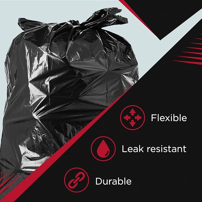 Tasker 55 Gallon Trash Bags | Value 50 Trash Bags w/Ties | Extra Large