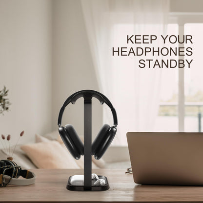 QinCoon Headphone Stand, Curved Headset Stand with Storage Tray, Gaming Headset Holder for AirPods Max, AirPods Max 2, AirPods, AirPods Pro, Beats, Bose, Sony and More (Black)