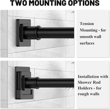 UIOSANRT Black Shower Curtain Rod 31-92 inches, Stainless Steel Shower Rod & Tension Rod, Adjustable Tension Shower Curtain Rod for Bathroom, Windows, Closet