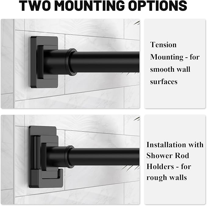 UIOSANRT Matte Black Shower Curtain Rod 31-68 inches, Stainless Steel Shower Rod & Tension Rod, Adjustable Tension Shower Curtain Rod for Bathroom, Windows, Closet