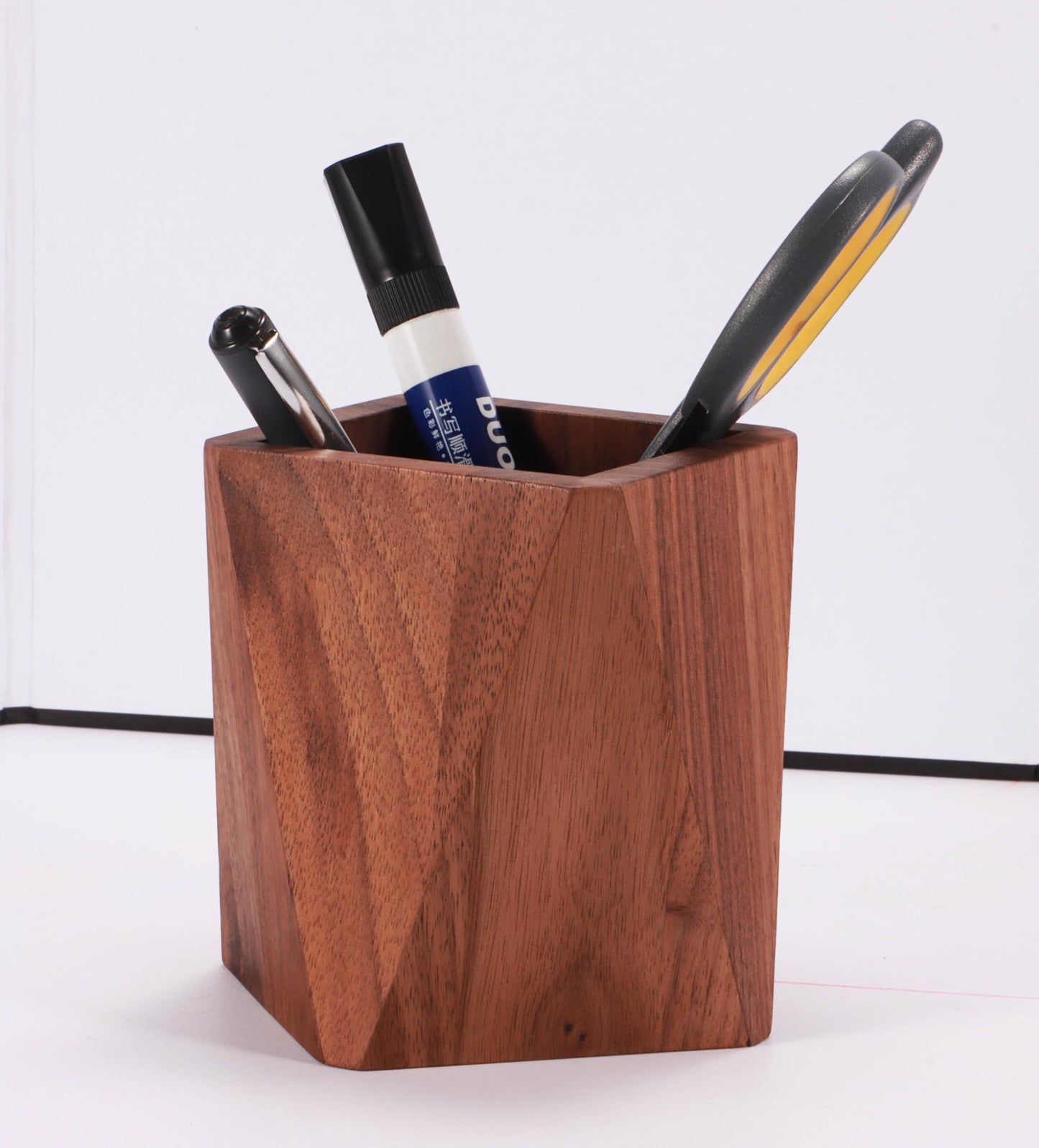 Kuncottz Black Walnut Wood Pen Holder for Desk, Modern Wooden Pencil Cup Organizer for Office Supplies, Luxury Desk Accessories for Home Office Decor
