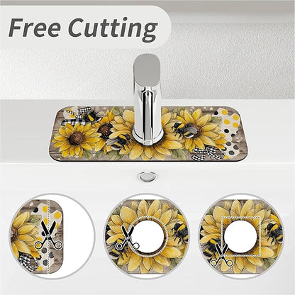 Kitchen Sink Splash Guard，Sunflower-with bumblebees Faucet Mat Sink