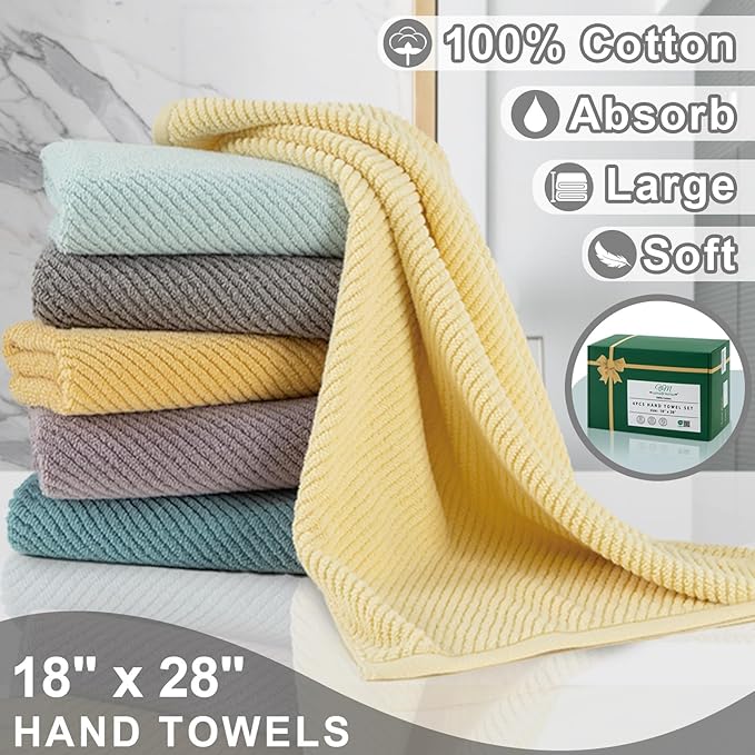 VOOVA & MOVAS Grey Hand Towels for Bathroom, Large 18" x 28"