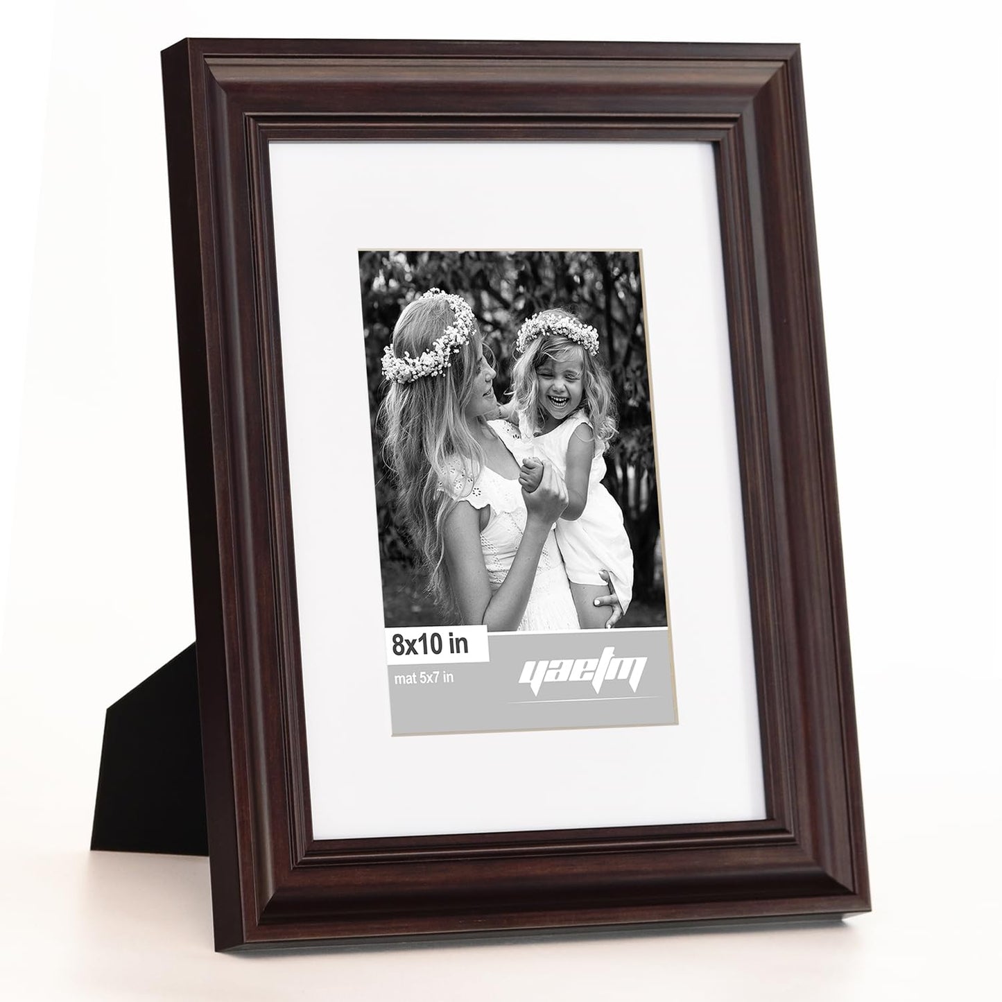 Yaetm 8x10 Picture Frame Matted to 5x7 Set of 4, 1.4” Wide Molding & Dark Brown Photo Frames 8 x 10 with HD Tempered Glass, Display on Tabletop & Wall Mounting (4 pack, Brown)