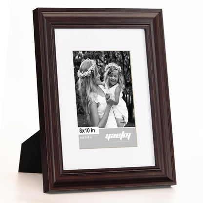 Yaetm 8x10 Picture Frame Matted to 5x7 Set of 4, 1.4” Wide Molding & Dark Brown Photo Frames 8 x 10 with HD Tempered Glass, Display on Tabletop & Wall Mounting (4 pack, Brown)