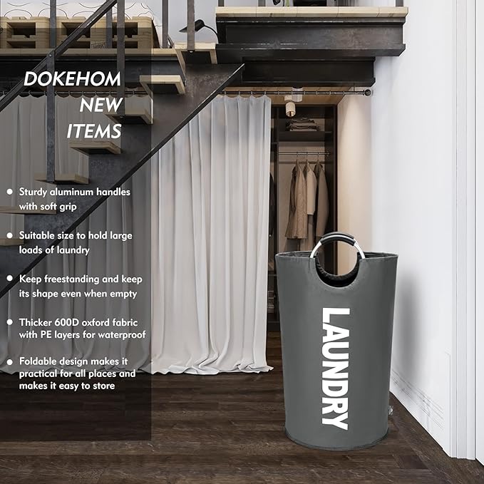 DOKEHOM 90L Large Laundry Basket, Collapsible Laundry Bag, Freestanding Tall