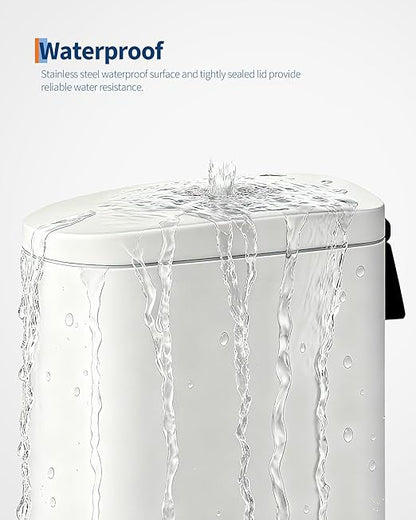 Garvee 13 gal / 50 L Metal Kitchen Trash Can with Lid, Slim Rustproof Garbage Can, Large Step-on Trash Bin with Inner Bucket, Rear Handle, Soft Close Lid, White