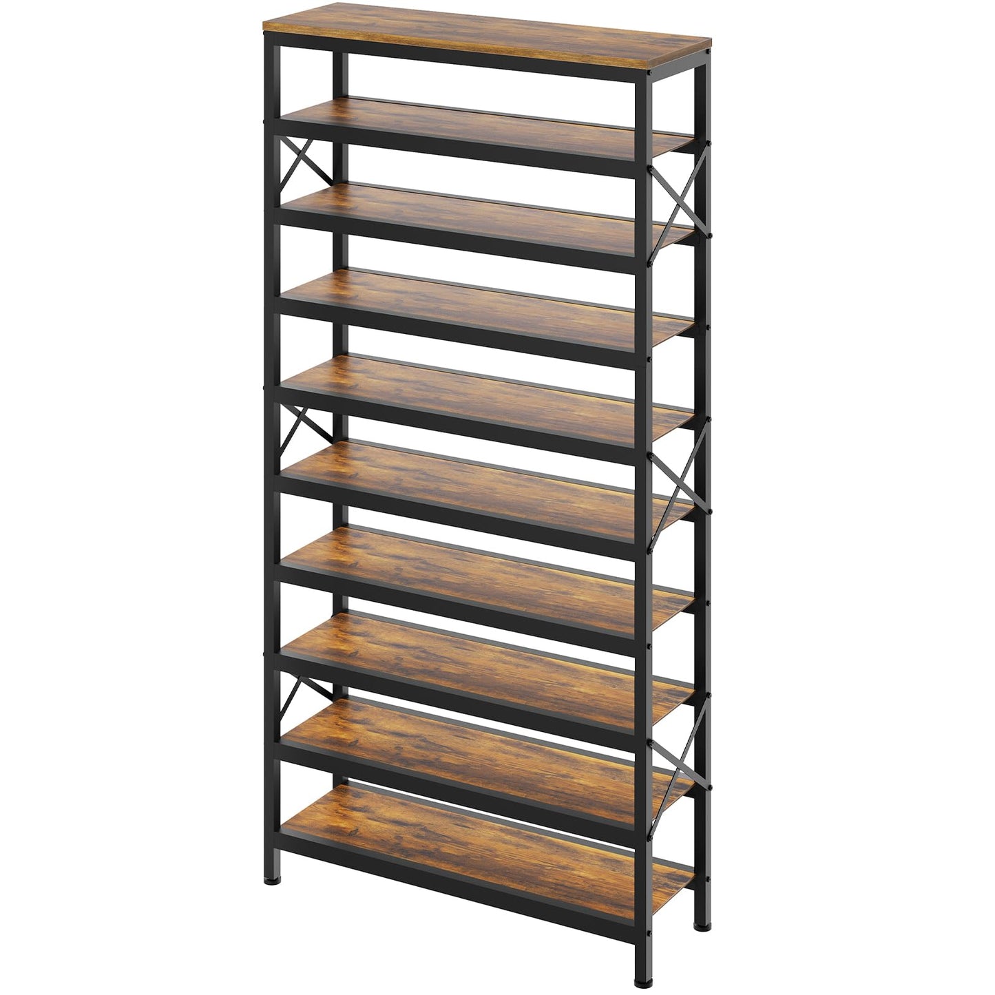YATINEY Shoe Bench, 3-Tier Shoe Rack, 10-Tier Tall Shoe Rack Organizer, Wooden Shoe Storage for Closet Holds 40 Pairs, HX02BB-SS210BR