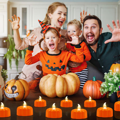 Pumpkin Tea Lights Fall Decorations for Home,12 Pack LED Orange Pumpkin Lights FlameLess Candles Battery Operated Thanksgiving Flickering Tealights Candles for Table Home Party Halloween Decor