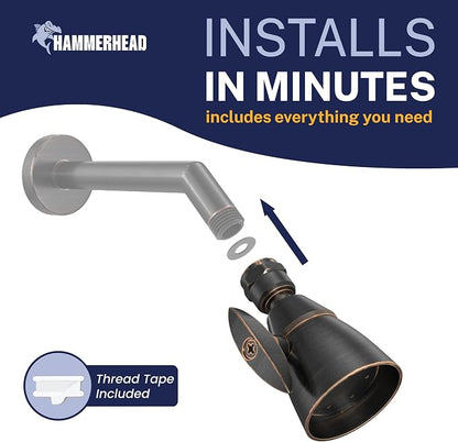 HammerHead Showers® Solid Metal 2 Inch High Pressure Shower Heads - OIL RUBBED BRONZE – 2.5 GPM Shower Heads High Pressure - High Flow Shower Head with ADJUSTABLE SPRAY PATTERN - Fixed Shower Head