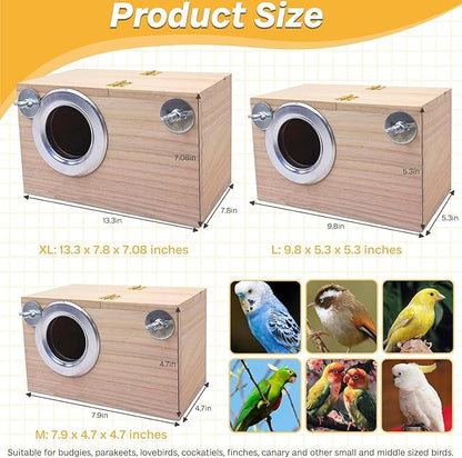 PINVNBY Parakeet Nesting Box Bird House for Cage Wood Mating Box Bird Breeding Box for Lovebirds, Cockatoo, Budgie, Finch, Canary Small and Medium Sized Birds (L:9.8 * 5.3 * 5.3 inch)
