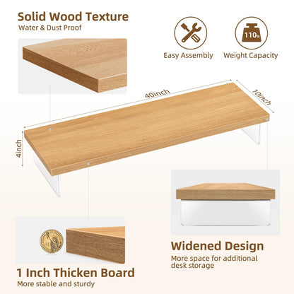 SSWOOD Dual Monitor Stand Riser, 40" Large Computer Monitor Stands for 2 Monitors, Wooden Desktop Organizer Shelf for Office Desk Computer, Laptop, TV, Monitor, Printer