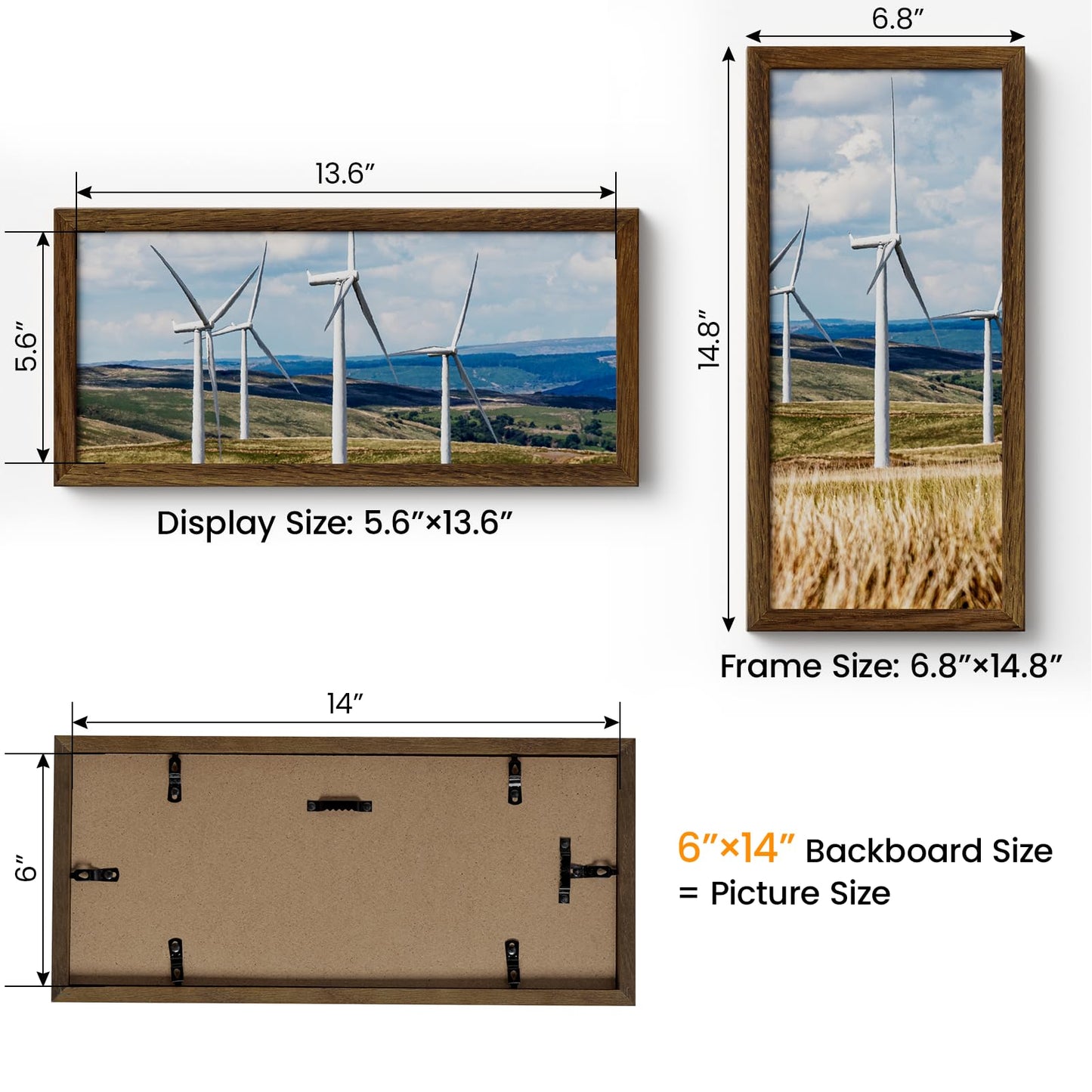 Natural Homi 6x14 Picture Frame,Solid Oak Wood 6"x14" Photo Frame With Walnut Color Finished,Tempered Real Glass 6 by 14 Wooden Frames with No Mat,14x6 Picture Frames for Wall or Tabletop Display