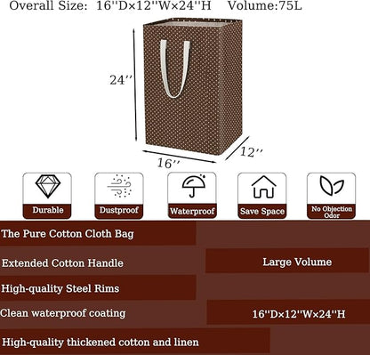 Waterproof Laundry Hamper 75L Collapsible Laundry Basket Extended Cotton Handle