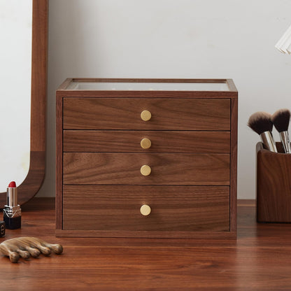 THFLSTR Black Walnut Jewelry Organizers and Storage,4 Layer Wooden Jewelry Boxes for Women,for Necklaces Ring Earring (4 Layer)