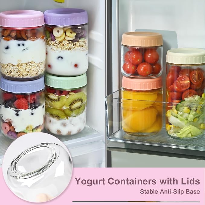 Overnight Oats Containers with Lids, 10oz Wide Mouth Mason Jars with Lids, 6 Pack Glass Jars with Airtight lid for Chia Pudding Yogurt Salad, Meal Prer Oatmeal Jars, Pink