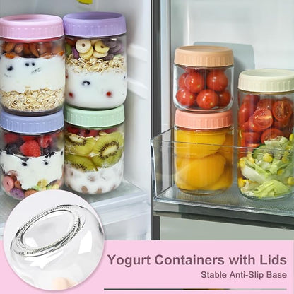 Overnight Oats Containers with Lids, 10oz Wide Mouth Mason Jars with Lids, 3 Pack Glass Jars with Airtight lid for Chia Pudding Yogurt Salad, Meal Prer Oatmeal Jars, Pink
