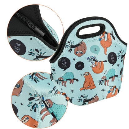 CM Soft Neoprene Tote Picnic Bag Lunch Container Box Organizer for Outdoor Travel (Sloth Pattern)