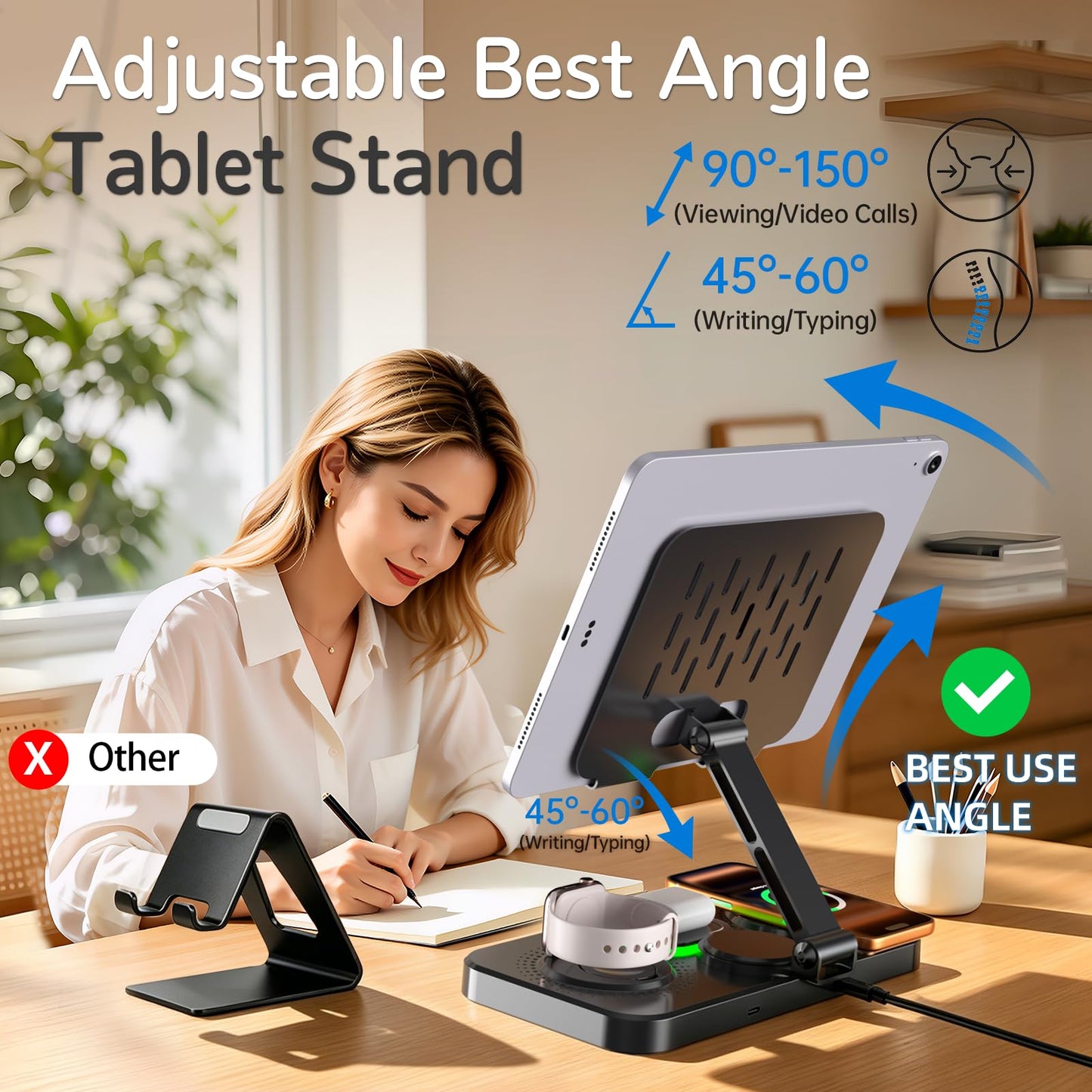 Magnetic Charging Station for Apple Multiple Devices, Wireless Charger with Clock & Light, Foldable Wired Charging Stand for iPad/Tab, Mag-Safe Charger for iPhone 17, for Apple Watch for AirPods