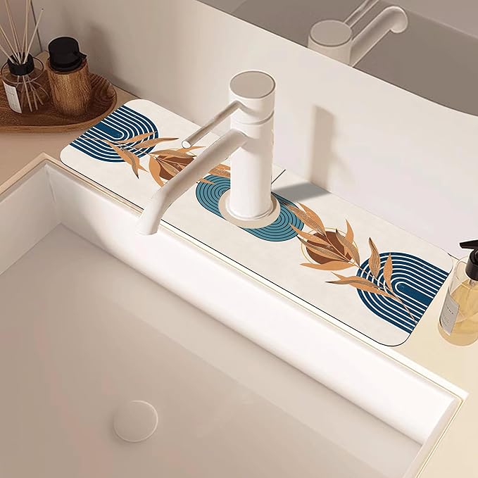 Abstract Blue Minimalistic Sink Faucet Absorbing Mat Sink Splash Guard Faucet