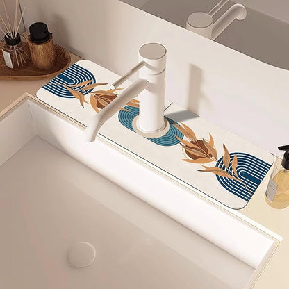 Abstract Blue Minimalistic Sink Faucet Absorbing Mat Sink Splash Guard Faucet